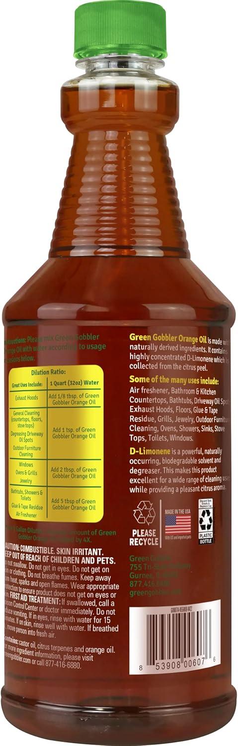 imageGreen Gobbler Cold Pressed Orange Oil Concentrate  225 oz DLimonene MultiPurpose Home and Outdoor Cleaner 2 PACK32 Fl Oz Pack of 2