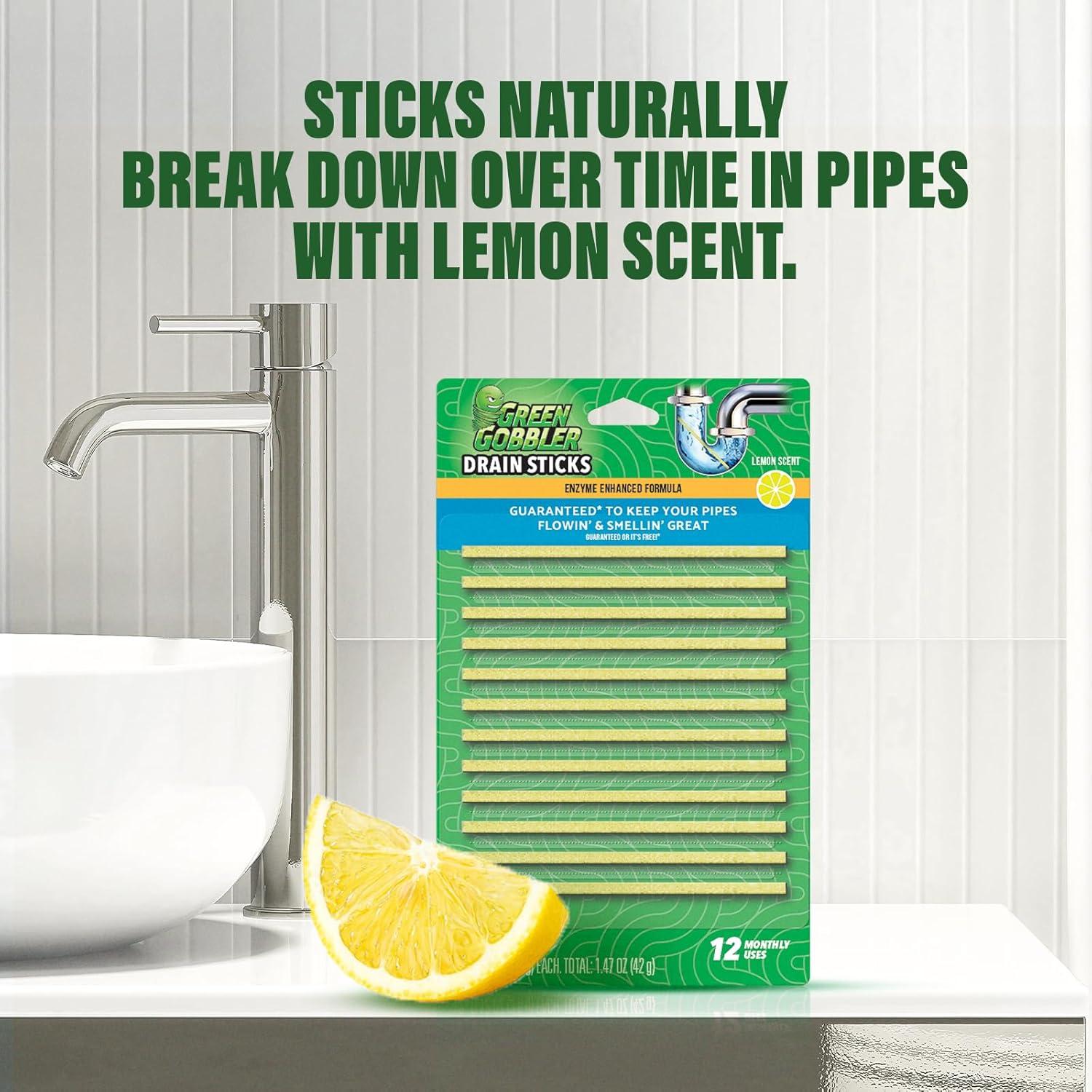 imageGreen Gobbler Drain Cleaner ampamp Deodorizer FRESH SCENT Sticks for Toilet Tanks Sinks Bathtub Drains Washing Machine Drains and Garbage Disposals  24 Pieces12 count Pack of 2