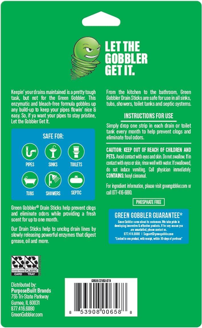 imageGreen Gobbler Drain Cleaner ampamp Deodorizer FRESH SCENT Sticks for Toilet Tanks Sinks Bathtub Drains Washing Machine Drains and Garbage Disposals  24 Pieces12 Pac