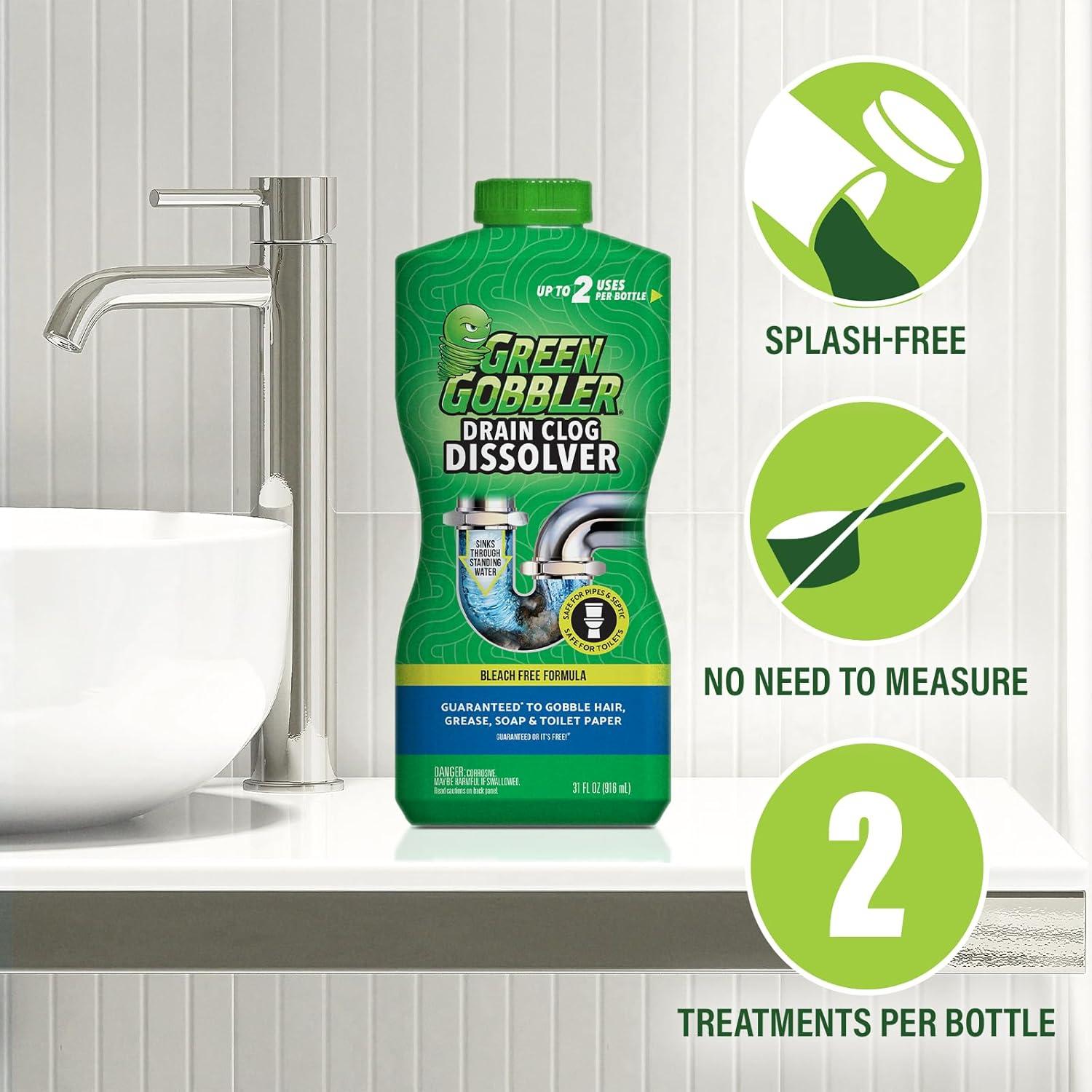 imageGreen Gobbler Drain Clog Remover  Toilet Clog Remover  Dissolve Hair ampamp Organic Materials from Clogged Toilets Sinks and Drains  Drain Cleaner and Opener 128 oz155 Fl Oz Pack of 2