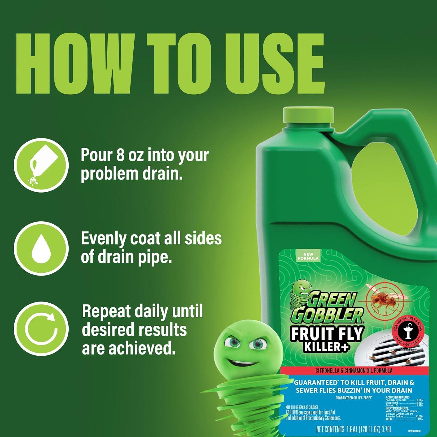 imageGreen Gobbler Fruit Fly Goodbye Gel Drain Treatment  Killer Flies ampamp Eliminator 1 Gallon1 Gallon