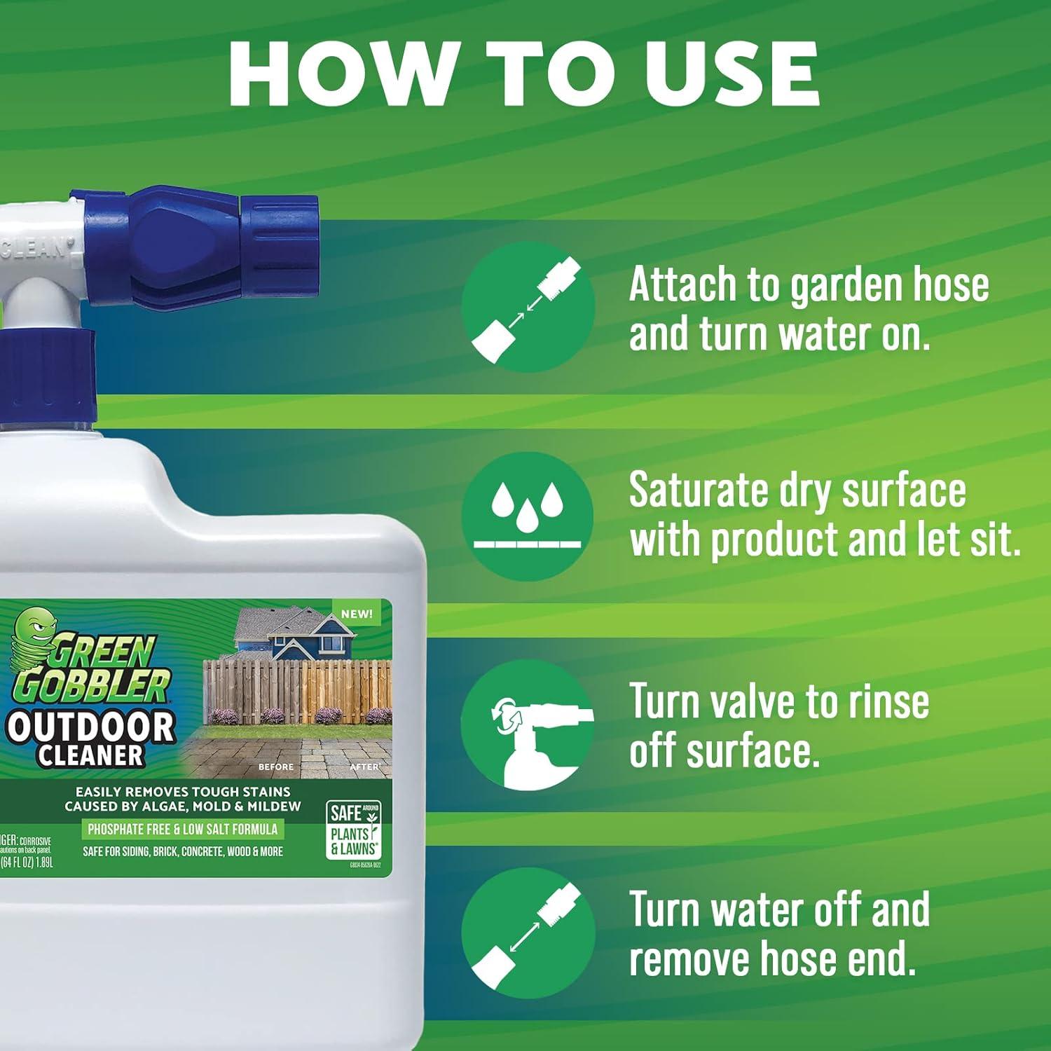 imageGreen Gobbler Mold ampamp Mildew Stain Remover  Outdoor Cleaner Hose End Sprayer  Removes Tough Stains Caused by Algae Mold ampamp Mildew  Safe for Siding Brick Concrete Wood ampamp More 64 oz  2 Pack64 Fl Oz Pack of 2