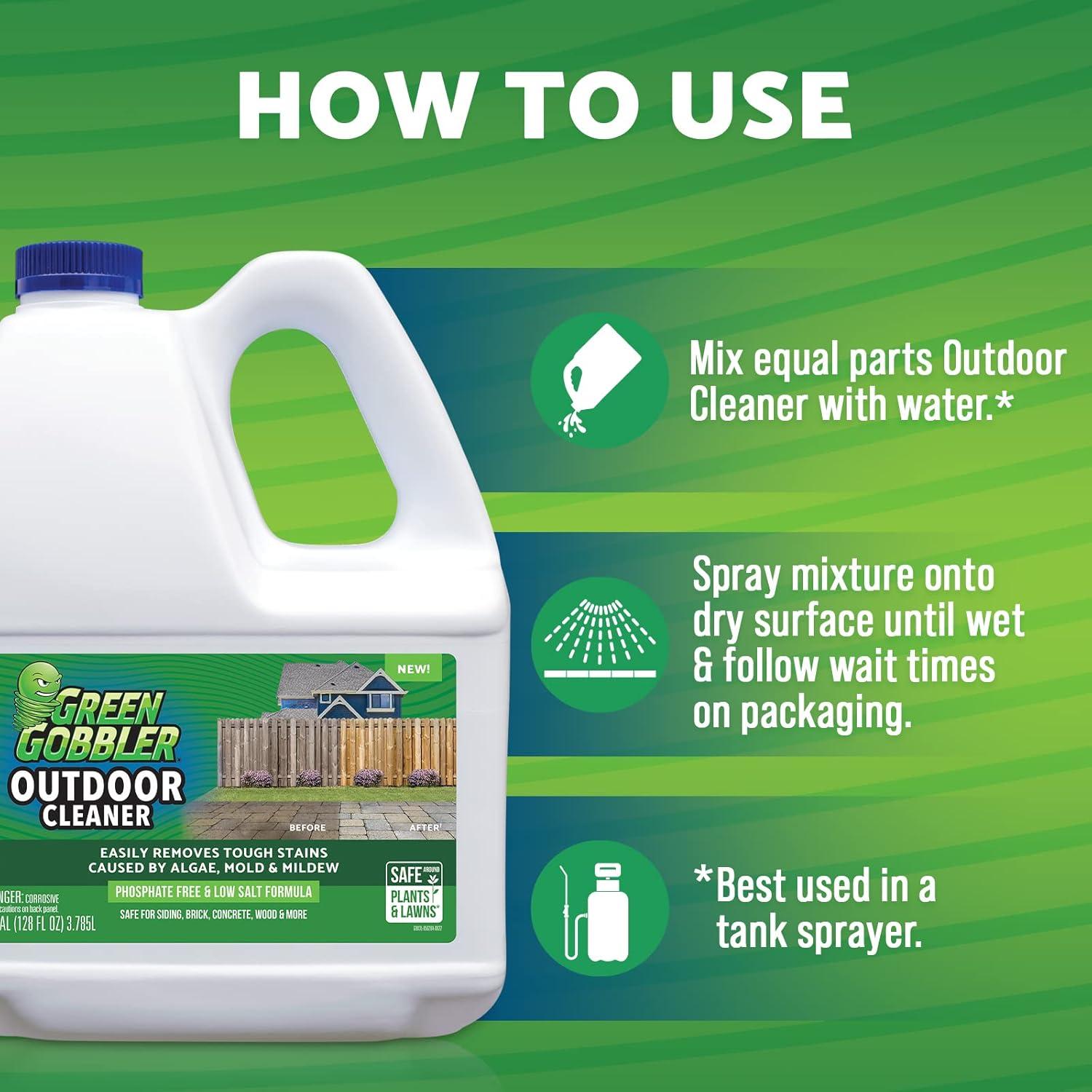 imageGreen Gobbler Outdoor Cleaner Concentrate  Mold ampamp Mildew Stain Remover  Safe for Siding Brick Concrete Wood ampamp More  PhosphateFree Low Salt Formula Safe Near Plants 1 Gallon  2 Pack