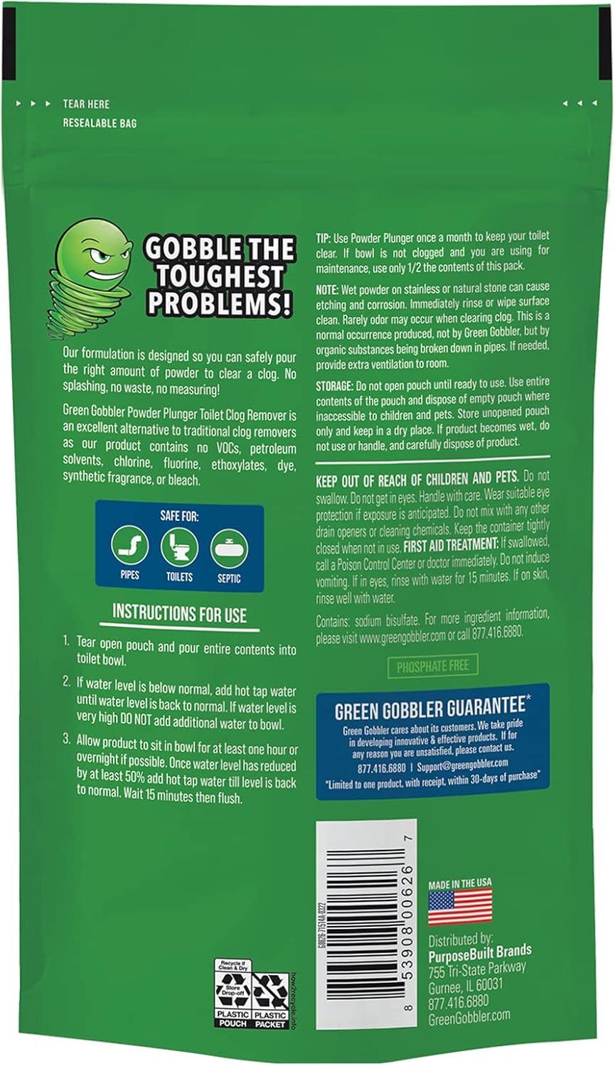 imageGreen Gobbler POWDER PLUNGER Toilet Bowl Clog Remover  2 Pack Net WT 165 oz