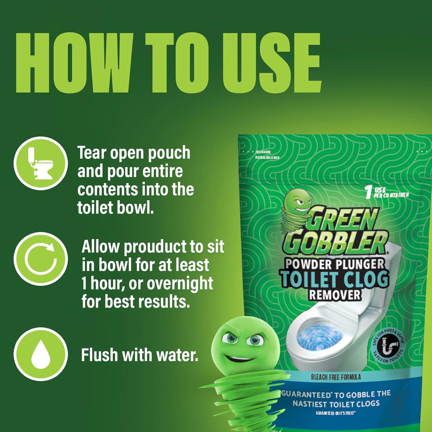 imageGreen Gobbler POWDER PLUNGER Toilet Bowl Clog Remover  2 Pack Net WT 165 oz