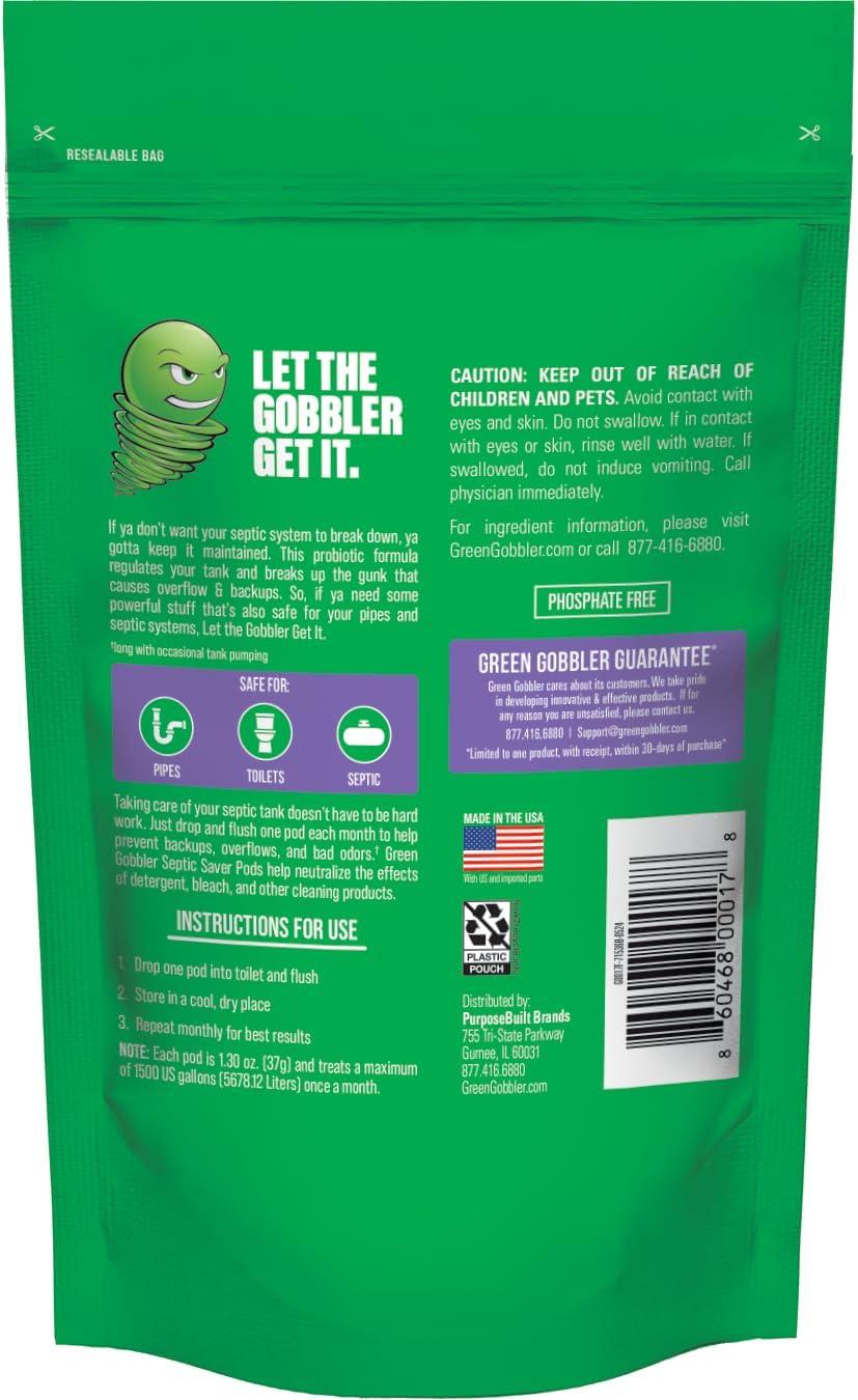 imageGreen Gobbler Septic Tank Enzyme Treatment Packets 6 Month Supply  Powerful ampamp Natural Bacteria to Prevent Costly Septic Issues BackUps213 Ounce Pack of 4