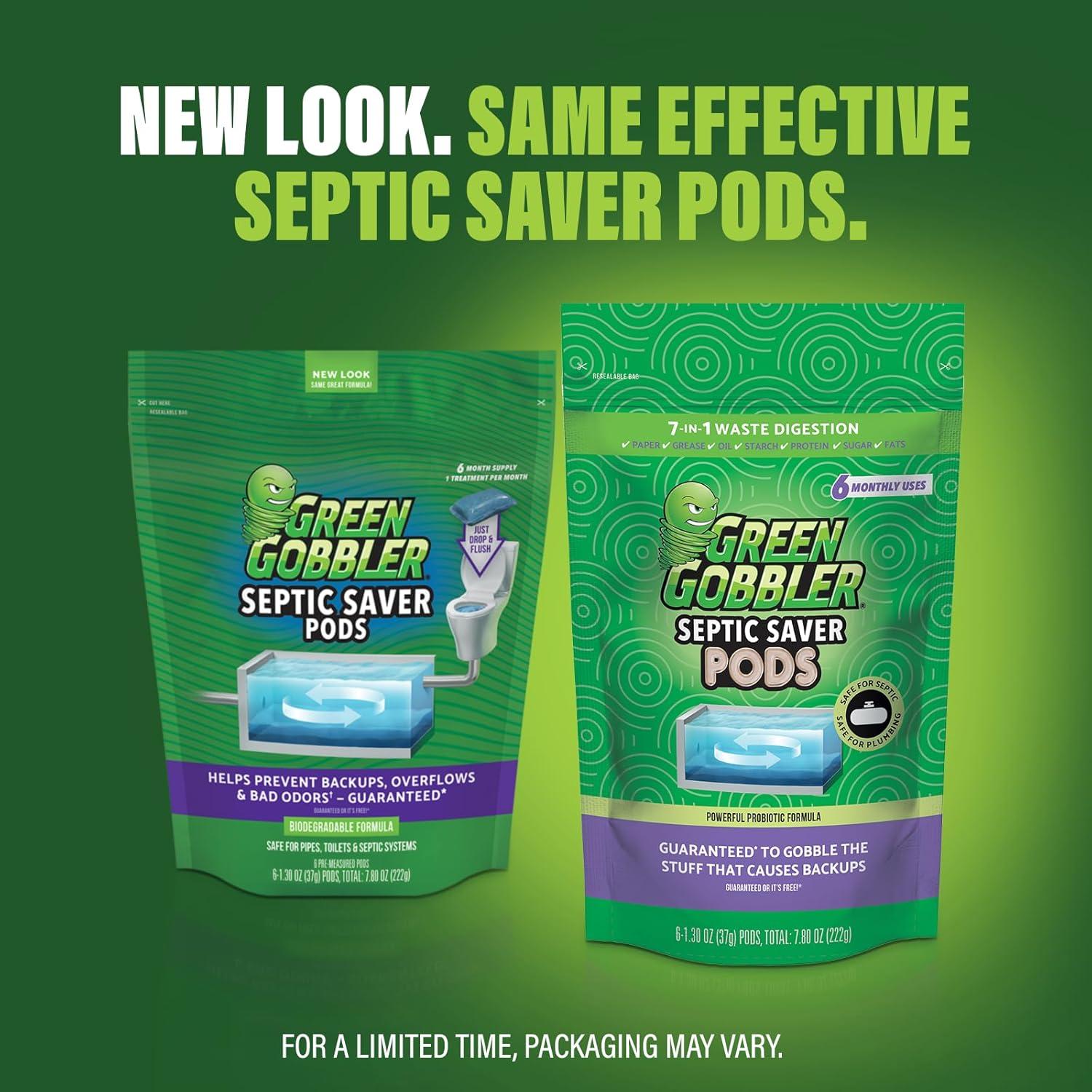 imageGreen Gobbler Septic Tank Enzyme Treatment Packets 6 Month Supply  Powerful ampamp Natural Bacteria to Prevent Costly Septic Issues BackUps213 Ounce Pack of 4