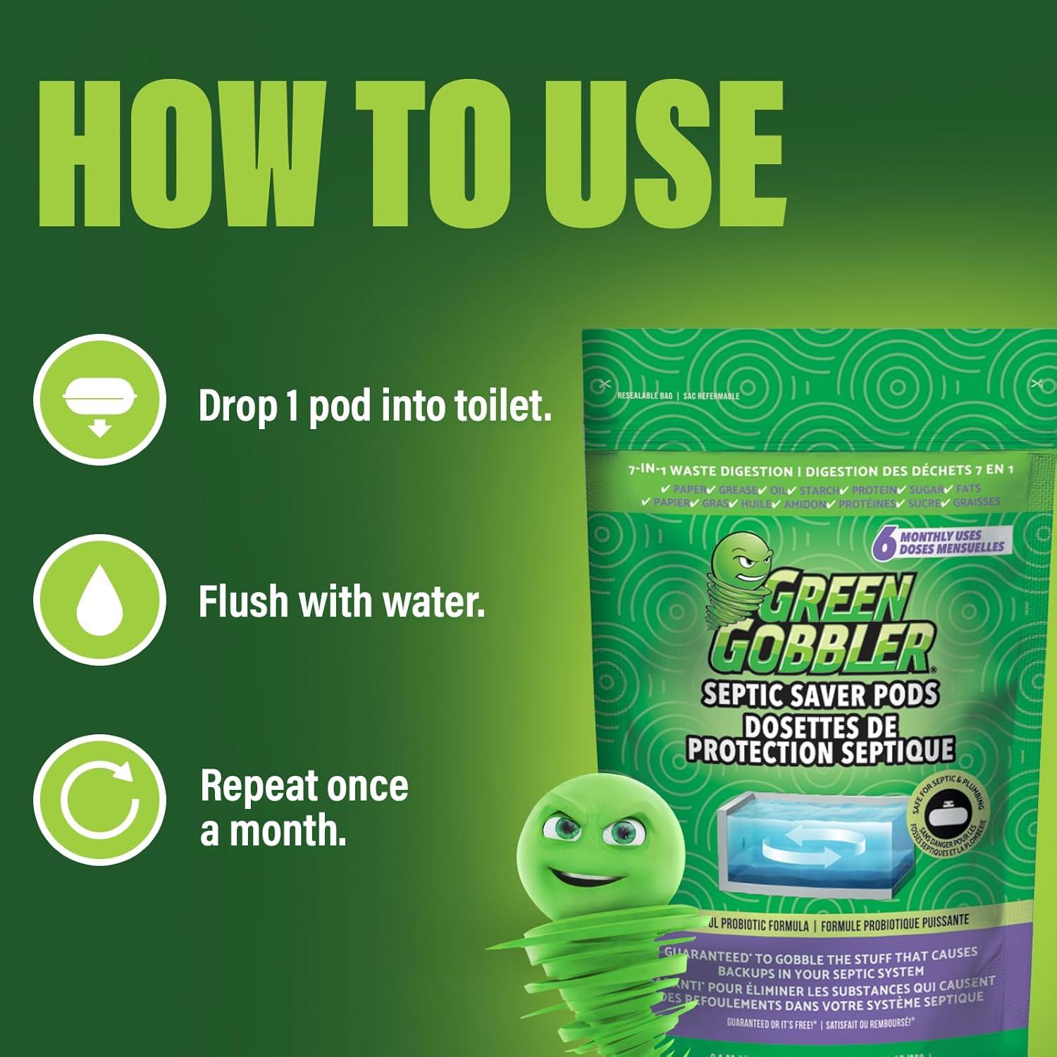 imageGreen Gobbler Septic Tank Enzyme Treatment Packets 6 Month Supply  Powerful ampamp Natural Bacteria to Prevent Costly Septic Issues BackUps213 Ounce Pack of 4