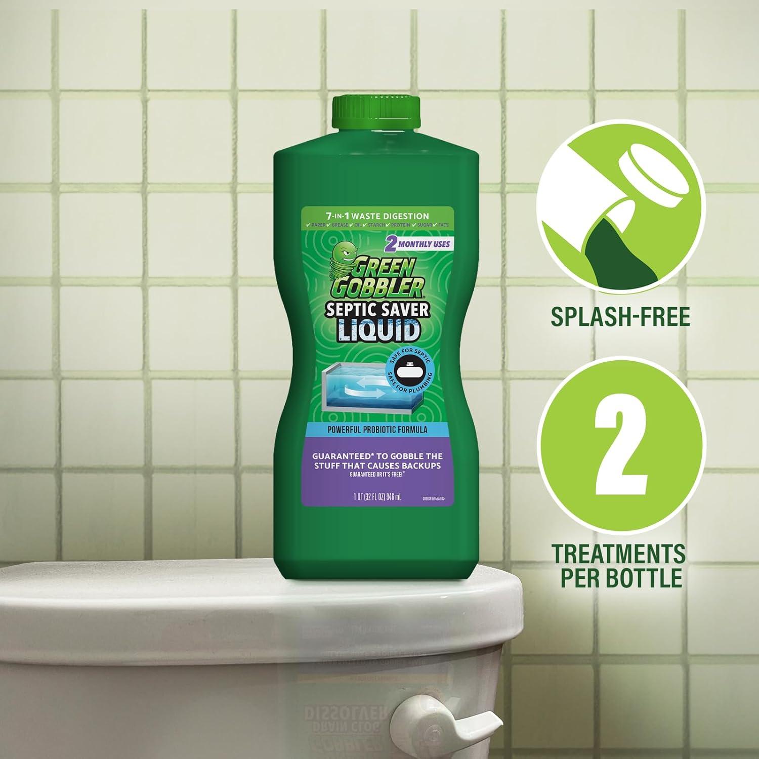 imageGreen Gobbler Septic Tank Treatment Liquid  Natural Enzymatic ampamp Biodegradable Formula  Safe for Septic Systems Pipes ampamp Plumbing  2 Month Supply