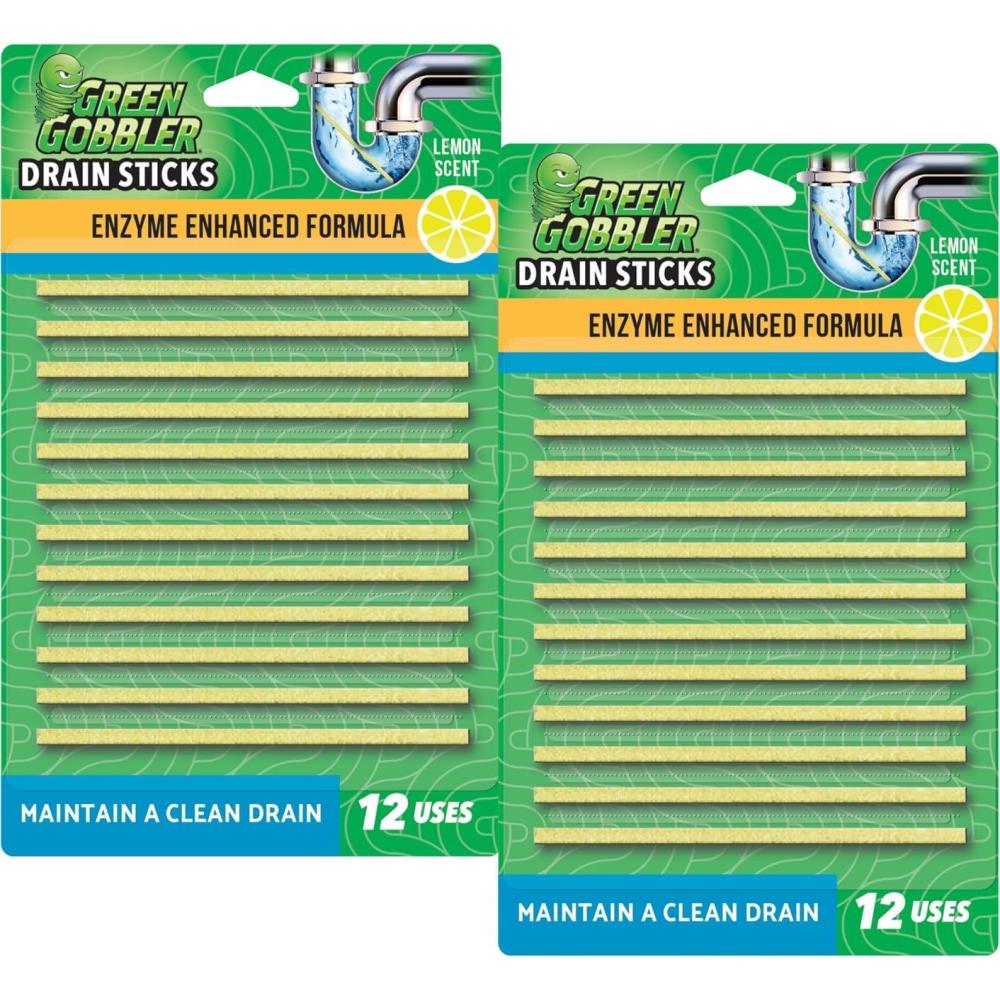 imageGreen Gobbler Drain Cleaner ampamp Deodorizer FRESH SCENT Sticks for Toilet Tanks Sinks Bathtub Drains Washing Machine Drains and Garbage Disposals  24 Pieces12 count Pack of 2