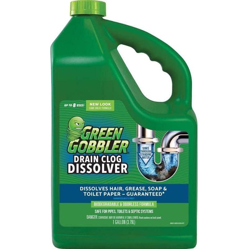 imageGreen Gobbler Drain Clog Remover  Toilet Clog Remover  Dissolve Hair ampamp Organic Materials from Clogged Toilets Sinks and Drains  Drain Cleaner and Opener 128 oz128 Fl Oz Pack of 1