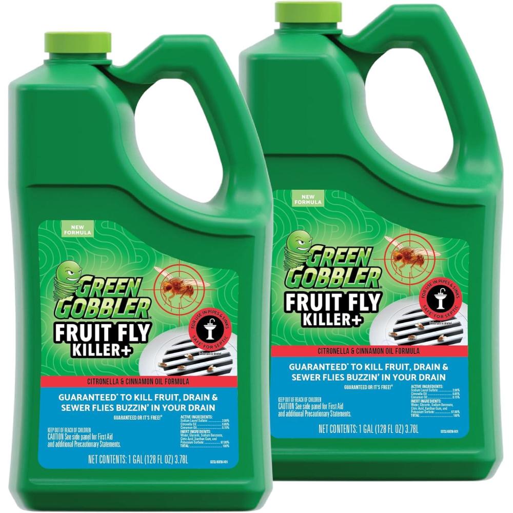 imageGreen Gobbler Fruit Fly Goodbye Gel Drain Treatment  Killer Flies ampamp Eliminator 1 Gallon2 Gallon