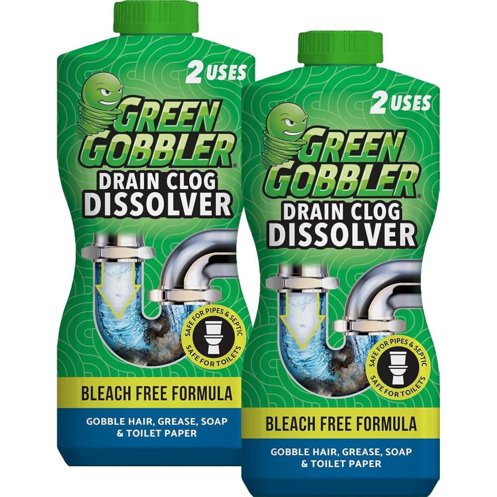 imageGreen Gobbler Liquid Hair Drain Clog Remover ampamp Cleaner For Toilets Sinks Tubs  Septic Safe 2 Pack2 Pack