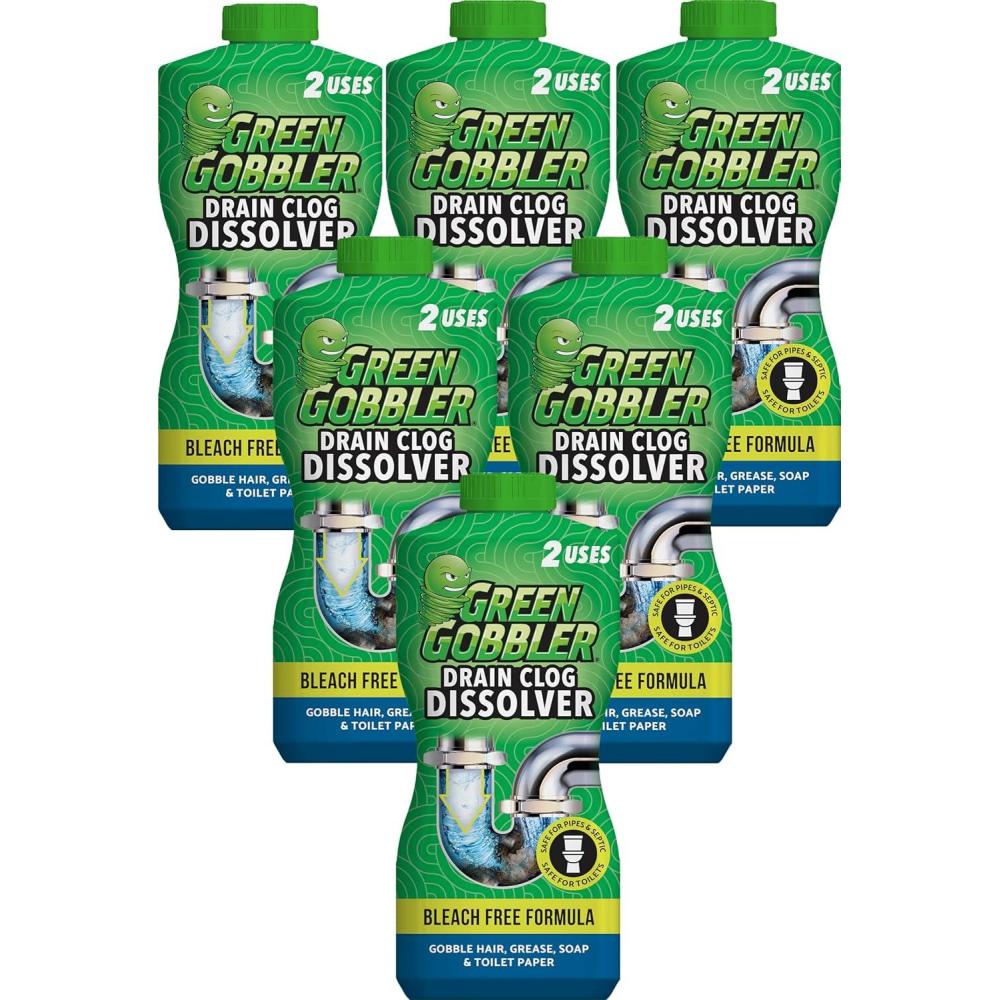imageGreen Gobbler Liquid Hair Drain Clog Remover ampamp Cleaner For Toilets Sinks Tubs  Septic Safe 2 Pack6 Pack