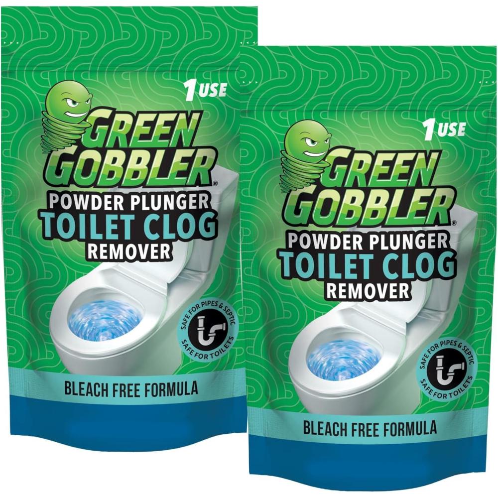 imageGreen Gobbler POWDER PLUNGER Toilet Bowl Clog Remover  2 Pack Net WT 165 oz