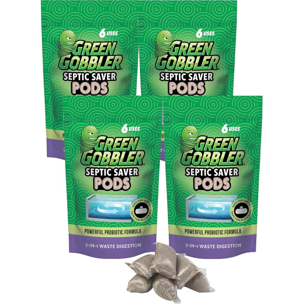 imageGreen Gobbler Septic Tank Enzyme Treatment Packets 6 Month Supply  Powerful ampamp Natural Bacteria to Prevent Costly Septic Issues BackUps213 Ounce Pack of 4