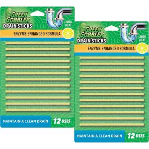 imageGreen Gobbler Drain Cleaner ampamp Deodorizer FRESH SCENT Sticks for Toilet Tanks Sinks Bathtub Drains Washing Machine Drains and Garbage Disposals  24 Pieces12 count Pack of 2