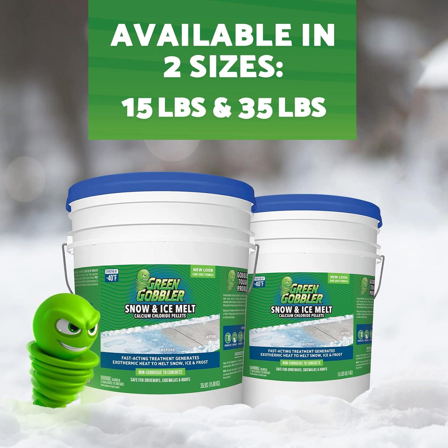 imageGreen Gobbler 93 Pure Calcium Chloride Snow ampamp Ice Melt Pellets  Effective at 40  15 lb Pail  Concrete Safe Ice Melt