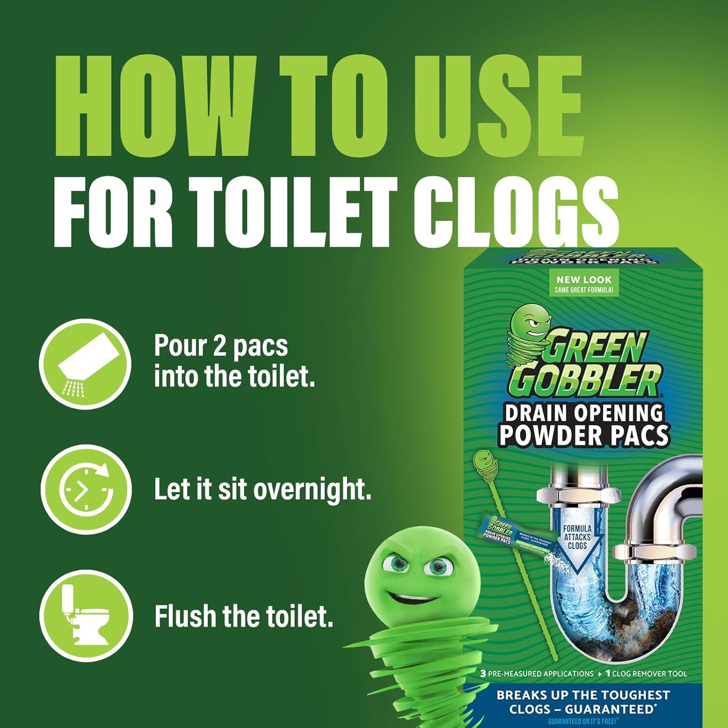imageGreen Gobbler Drain Clog Remover ampamp Drain Cleaner Powder 5 Pacs ampamp 5 Tools