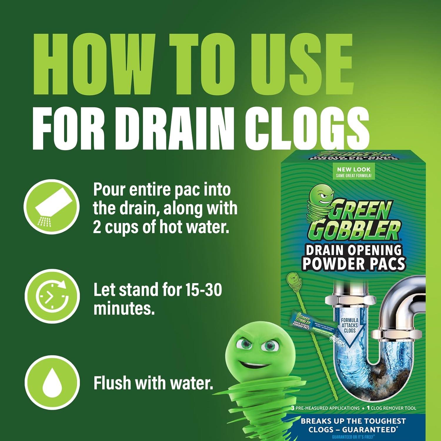 imageGreen Gobbler Drain Clog Remover ampamp Drain Cleaner Powder 5 Pacs ampamp 5 Tools
