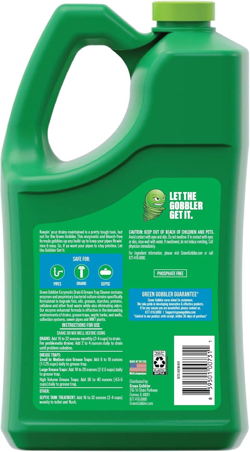 imageGreen Gobbler Enzyme Drain Cleaner  Controls Foul Odors ampamp Breaks Down Grease Paper Fat ampamp Oil in Sewer Lines Septic Tanks ampamp Grease Traps  1 Gallon1 Gallon