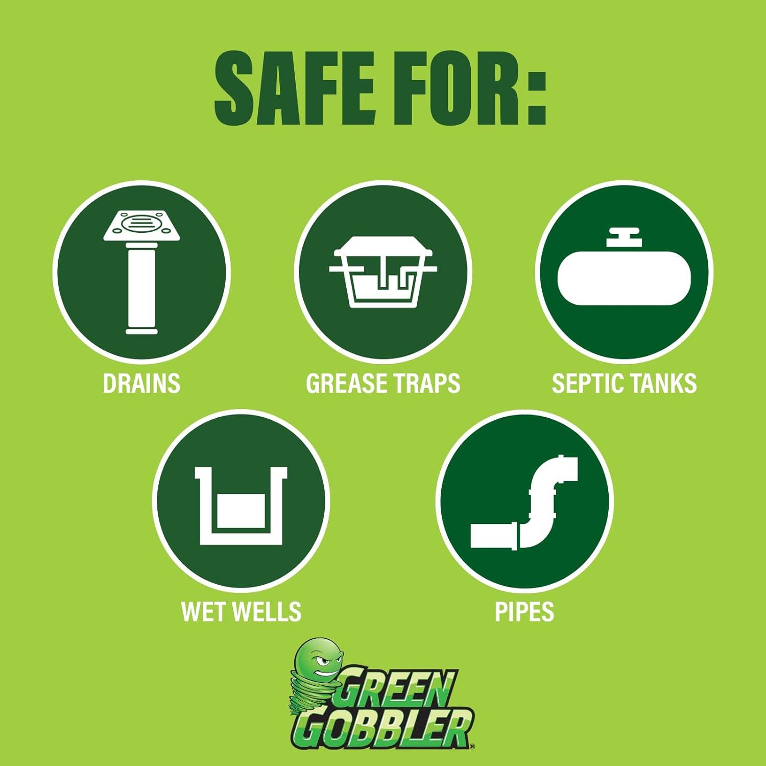 imageGreen Gobbler Enzyme Drain Cleaner  Controls Foul Odors ampamp Breaks Down Grease Paper Fat ampamp Oil in Sewer Lines Septic Tanks ampamp Grease Traps  1 Gallon4 Gallon