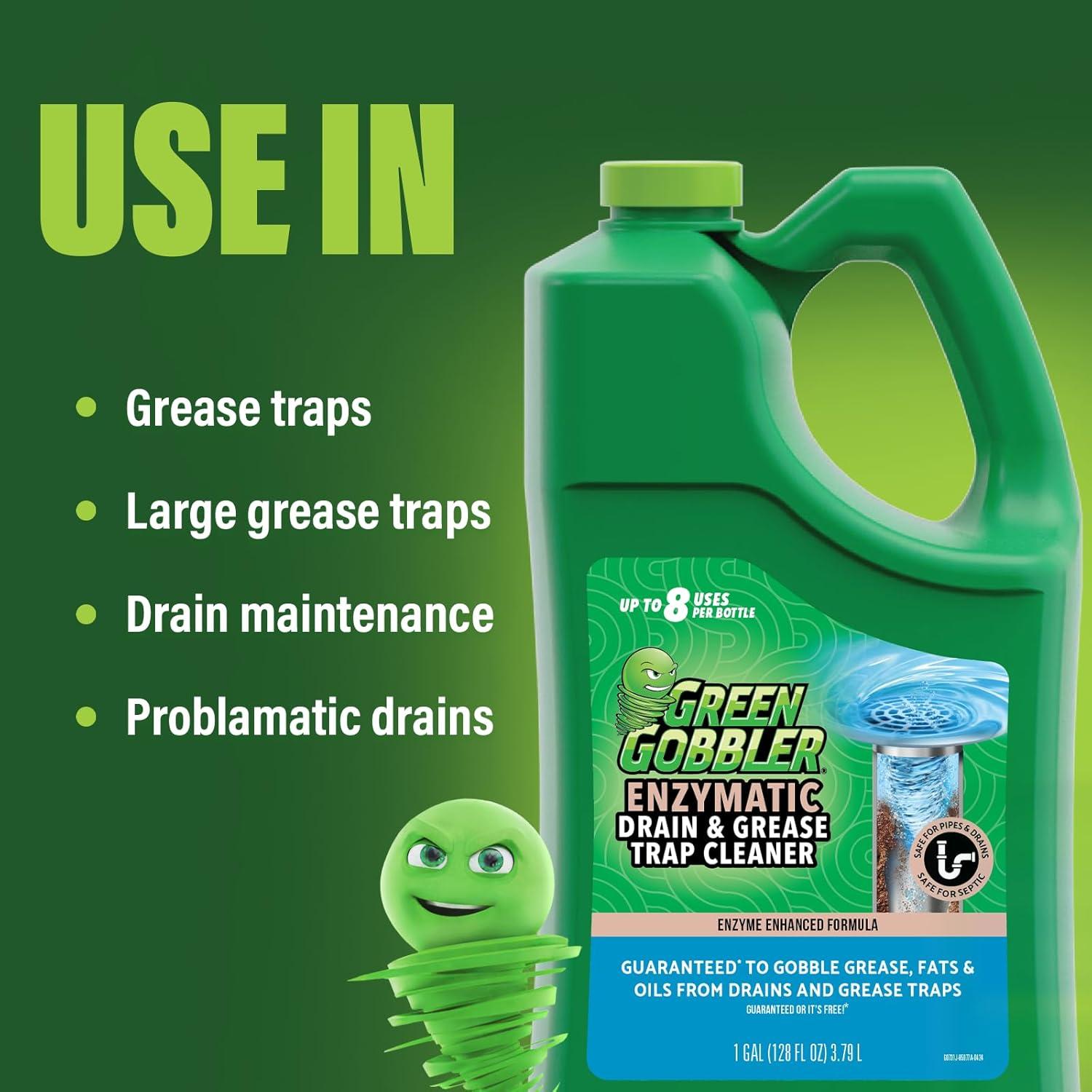 imageGreen Gobbler Enzyme Drain Cleaner  Controls Foul Odors ampamp Breaks Down Grease Paper Fat ampamp Oil in Sewer Lines Septic Tanks ampamp Grease Traps  1 Gallon4 Gallon