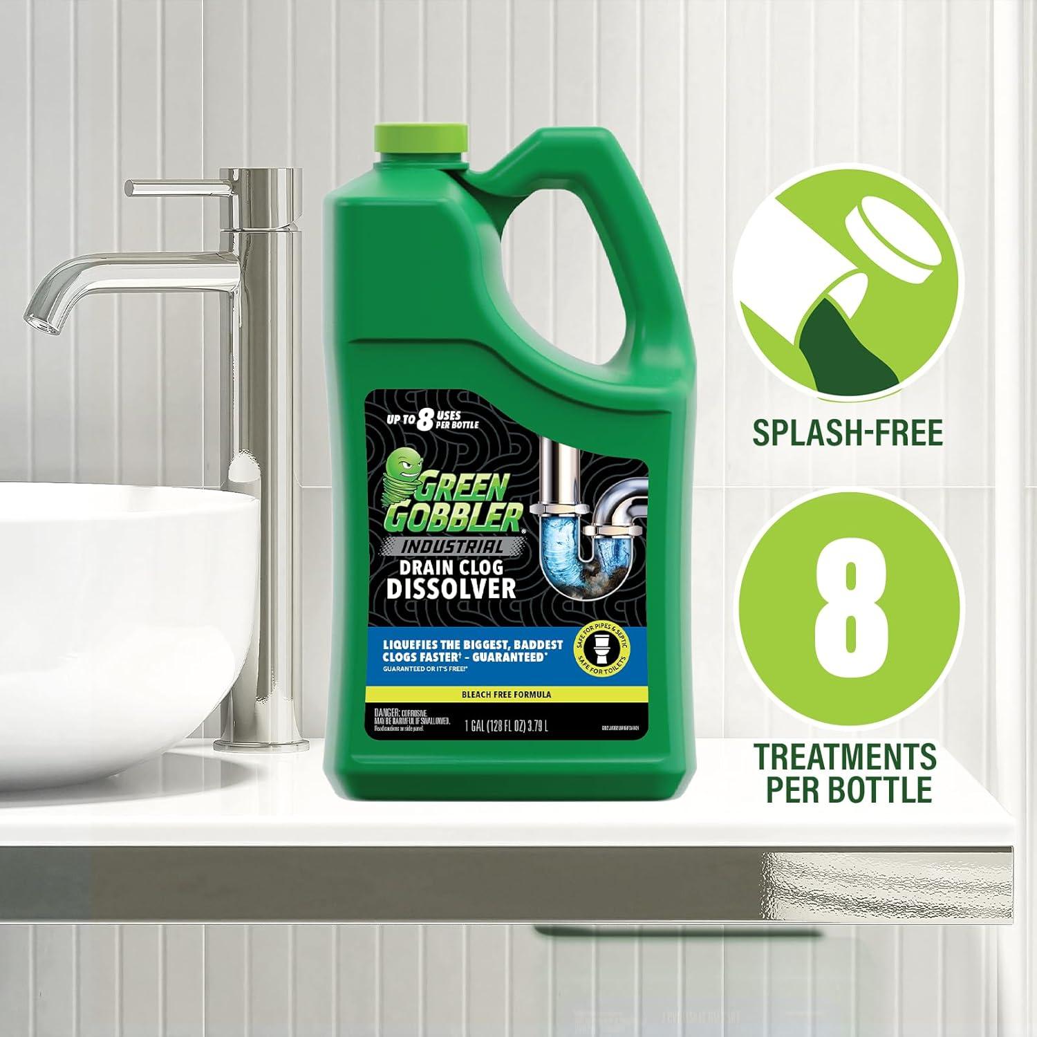 imageGreen Gobbler Industrial Strength Grease and Hair Drain Clog Remover  Drain Cleaner Gel  Safe for Pipes Toilets Sinks Tubs Drains ampamp Septic Systems  1 Gallon