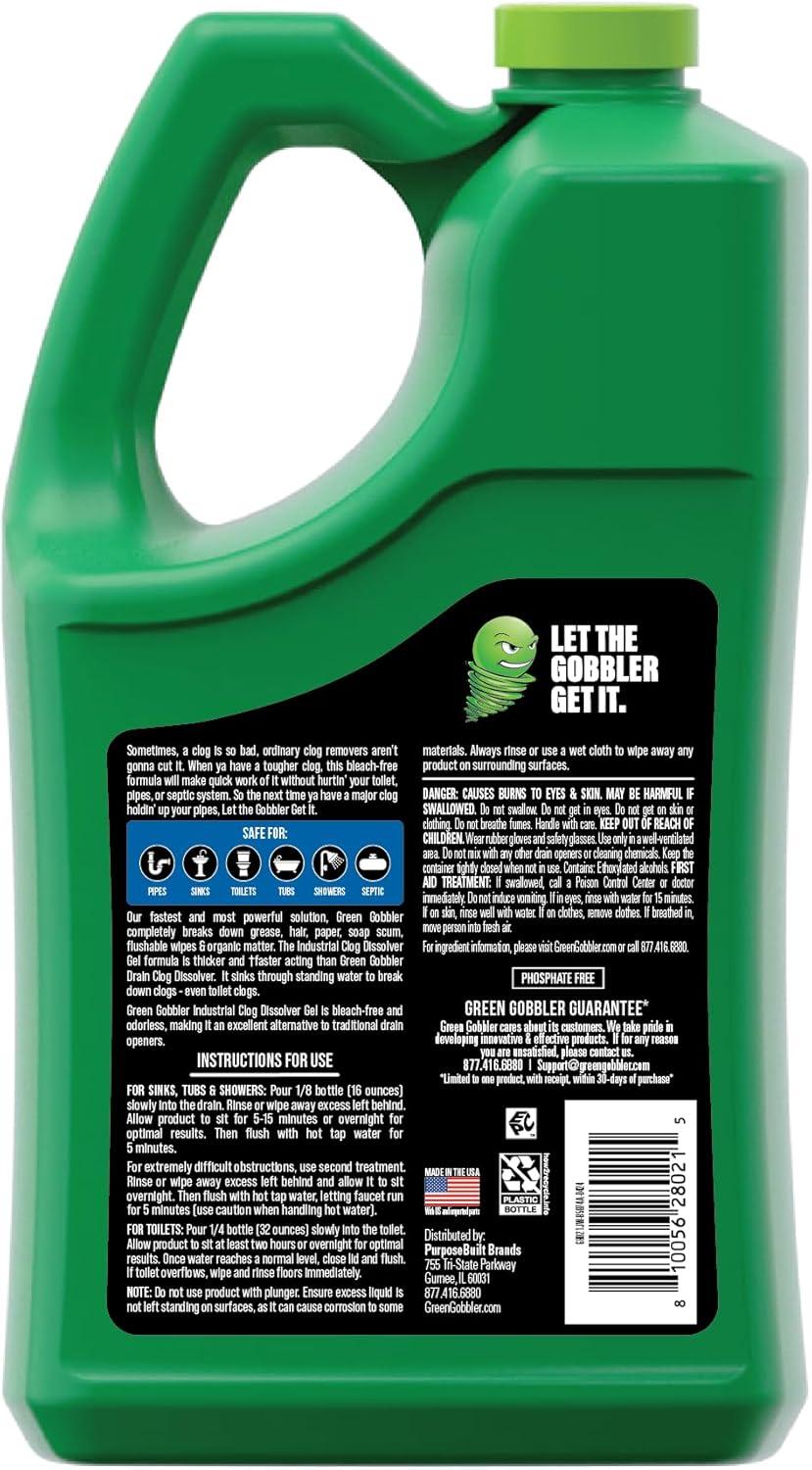 imageGreen Gobbler Industrial Strength Grease and Hair Drain Clog Remover  Drain Cleaner Gel  Safe for Pipes Toilets Sinks Tubs Drains ampamp Septic Systems  1 Gallon
