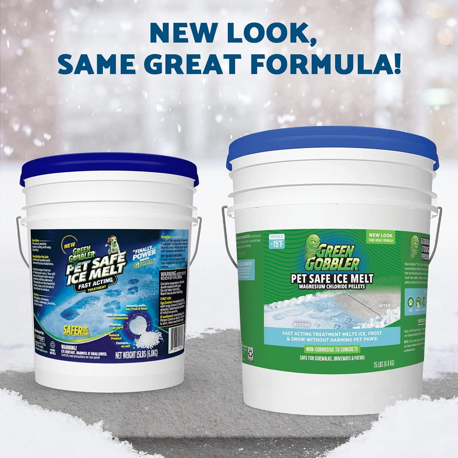 imageGreen Gobbler Pet Safe Ice Melt Effective to 15 Fahrenheit  15lb Pail  Fast Acting Treatment  Magnesium Chloride Ice Melt Pellets  No Concrete Damage