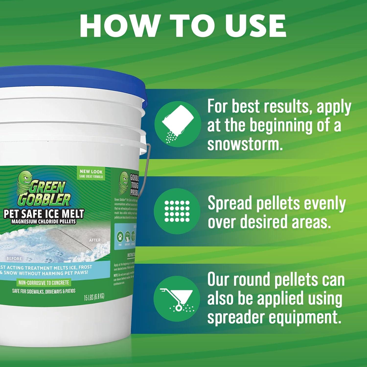 imageGreen Gobbler Pet Safe Ice Melt Effective to 15 Fahrenheit  15lb Pail  Fast Acting Treatment  Magnesium Chloride Ice Melt Pellets  No Concrete Damage