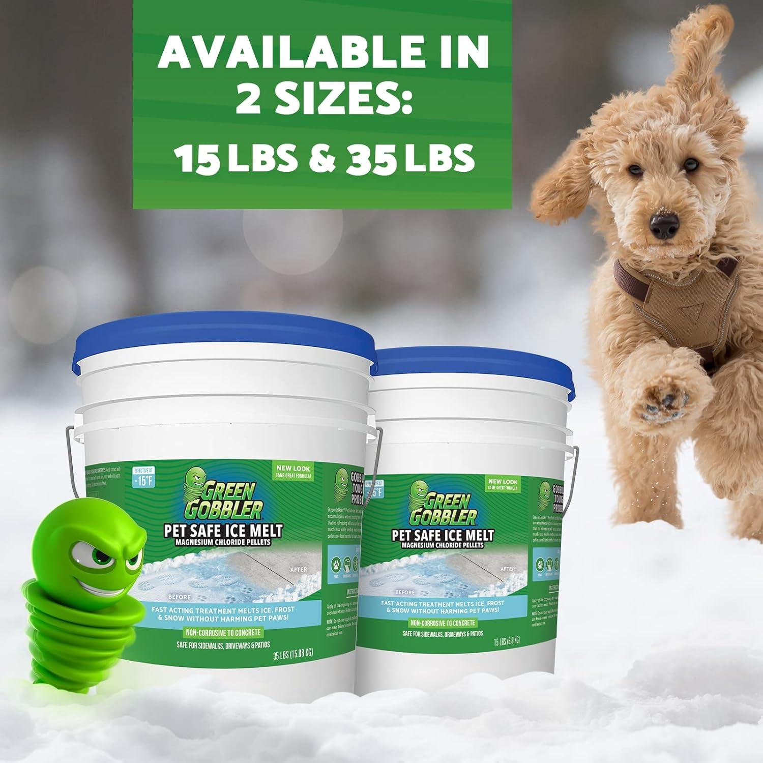 imageGreen Gobbler Pet Safe Ice Melt Effective to 15 Fahrenheit  35lb Pail  Fast Acting Treatment  Magnesium Chloride Ice Melt Pellets  No Concrete Damage