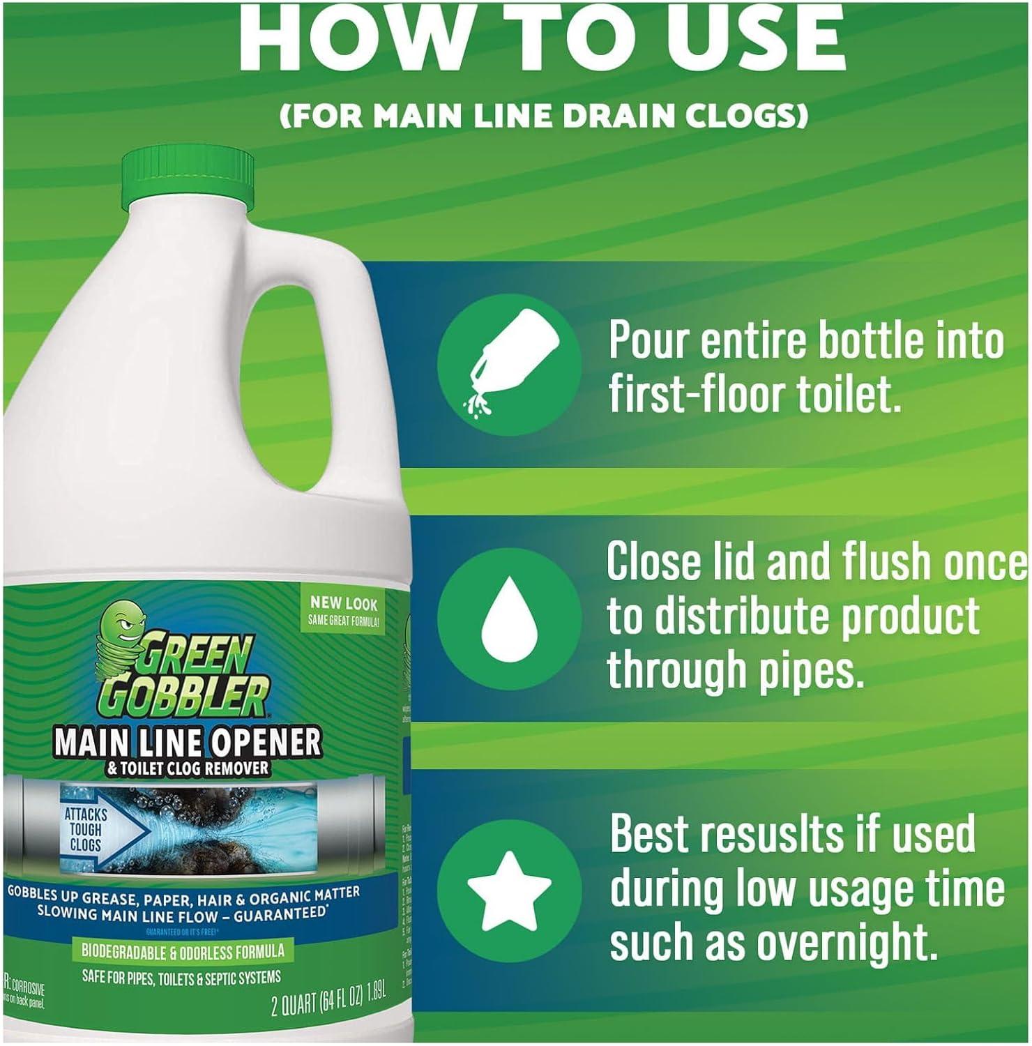 imageGreen Gobbler Ultimate Main Drain Opener  Drain cleaner Hair Clog Remover  Works On Main Lines Sinks Tubs Toilets Showers Kitchen Sinks  64 fl oz64 Fl Oz Pack of 1