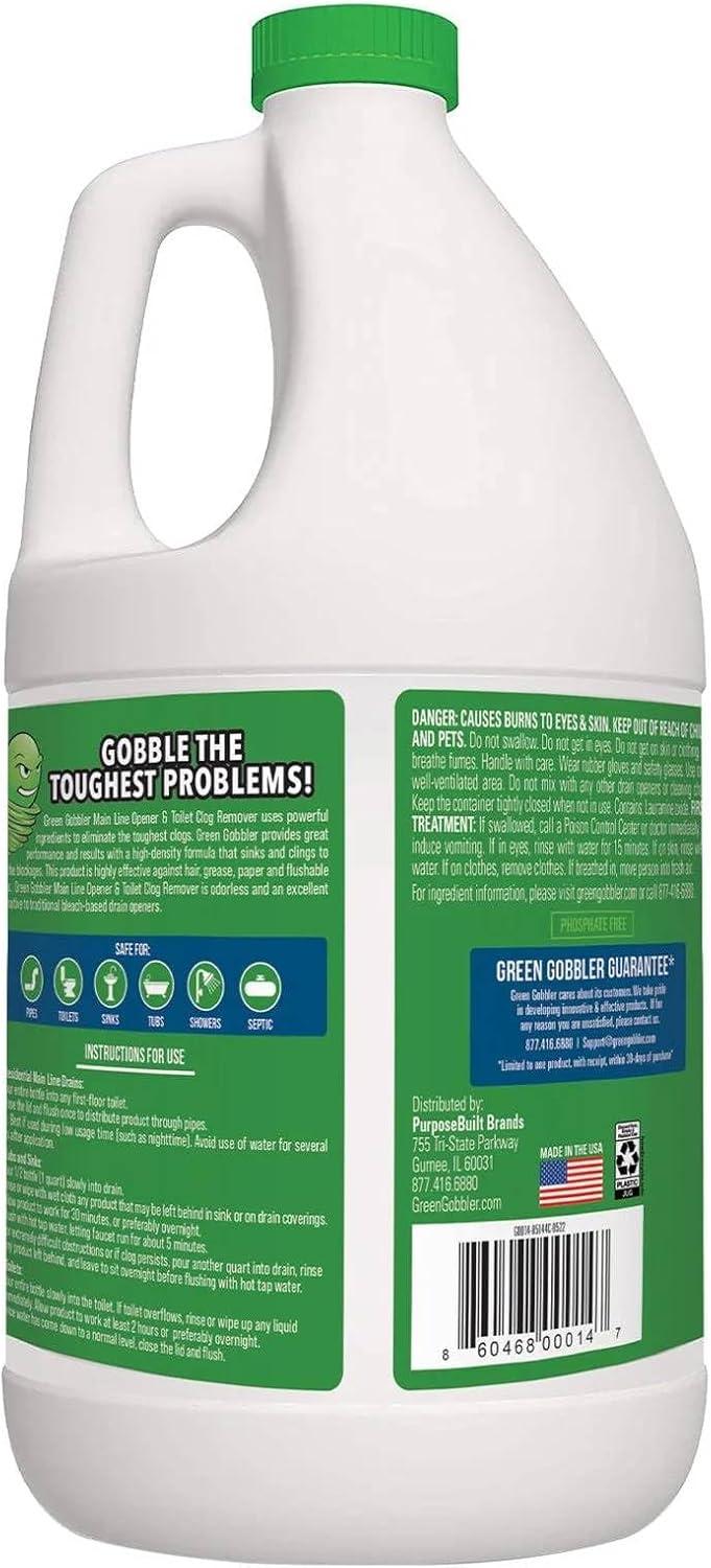 imageGreen Gobbler Ultimate Main Drain Opener  Drain cleaner Hair Clog Remover  Works On Main Lines Sinks Tubs Toilets Showers Kitchen Sinks  64 fl oz64 Fl Oz Pack of 1