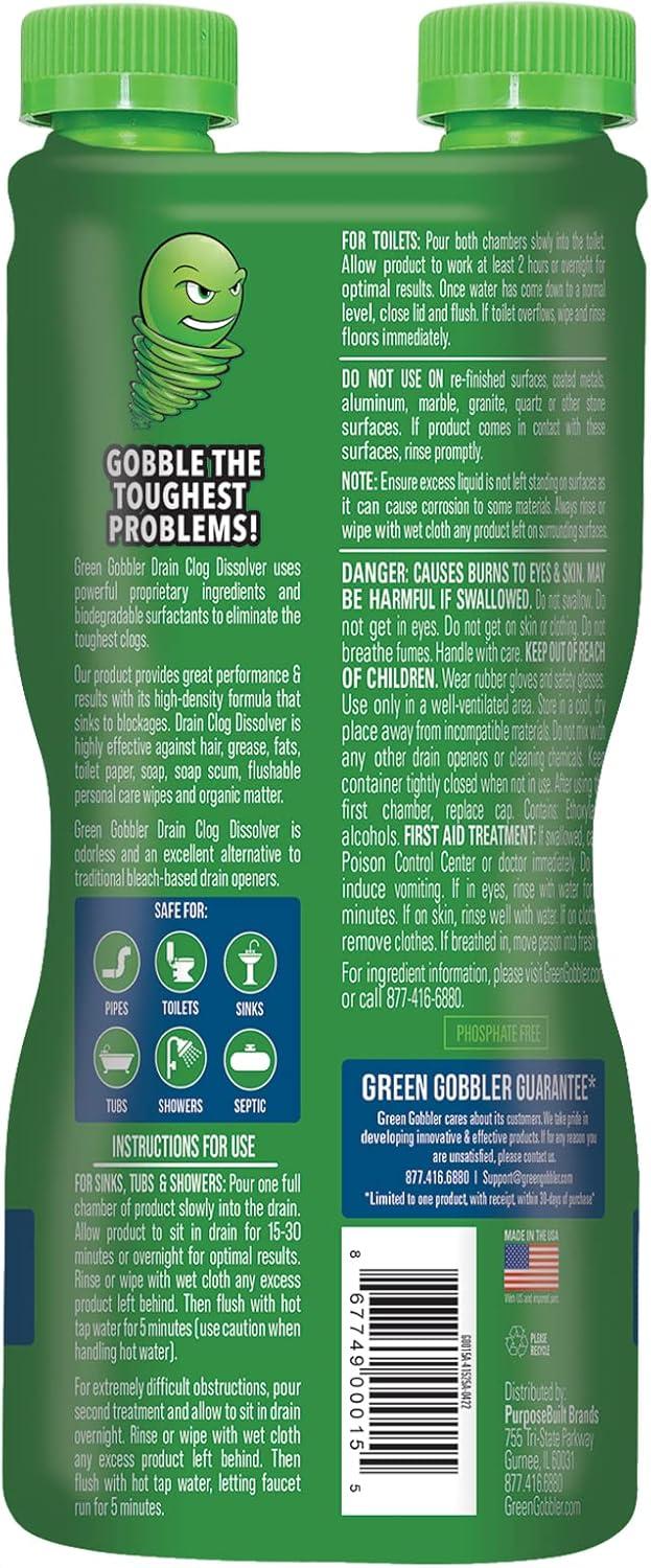 imageGreen Gobbler Ultimate Main Drain Opener  Drain cleaner Hair Clog Remover  Works On Main Lines Sinks Tubs Toilets Showers Kitchen Sinks  64 fl oz7 piece set pack of 1