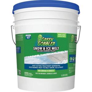 imageGreen Gobbler 93 Pure Calcium Chloride Snow ampamp Ice Melt Pellets  Effective at 40  15 lb Pail  Concrete Safe Ice Melt