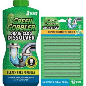 imageGreen Gobbler Liquid Hair Drain Clog Remover  For Toilets Sinks Tubs ampamp Fresh Scent Drain Sticks  12 Pack  Drain Cleaner ampamp Deodorizer